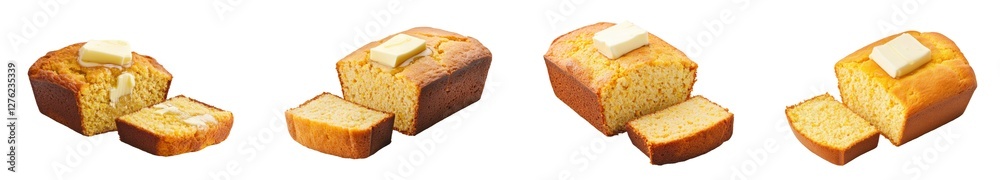Freshly baked bread loaves with butter on a vibrant background., transparent background. Freshly baked bread loaves with butter on a vibrant background., transparent background.