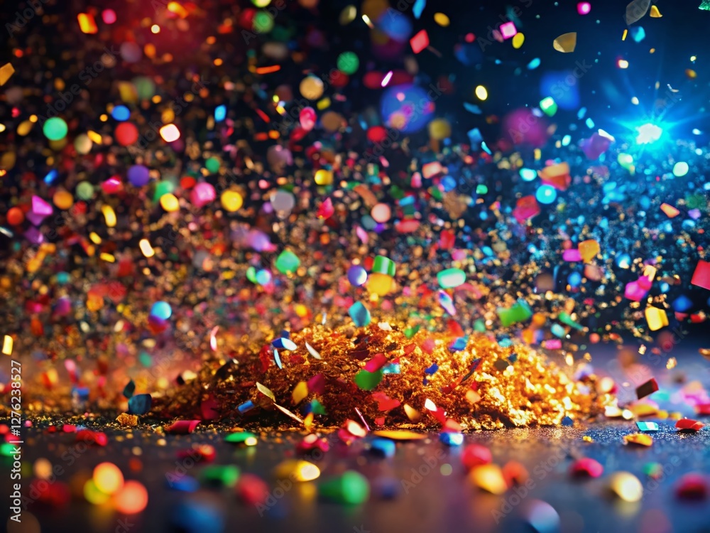Naklejka premium Luxurious Confetti Celebration: Bold Colors & Black Background - High-Resolution Stock Photo