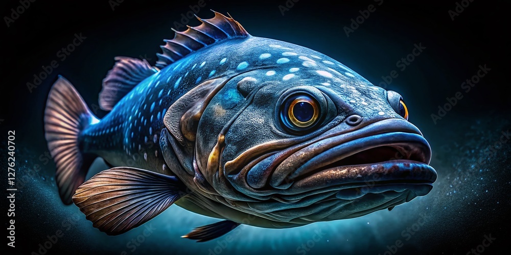 Fototapeta premium Macro Close-up of Coelacanth-like Fish Scales and Fins - Underwater Detail