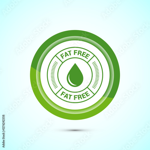 Fat free icon design illustration. Zero fat circle badge label for dietary product symbol, Green color button design