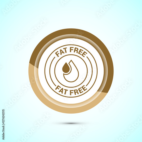 Fat free icon design illustration. Zero fat circle badge label for dietary product symbol, Gold color button design