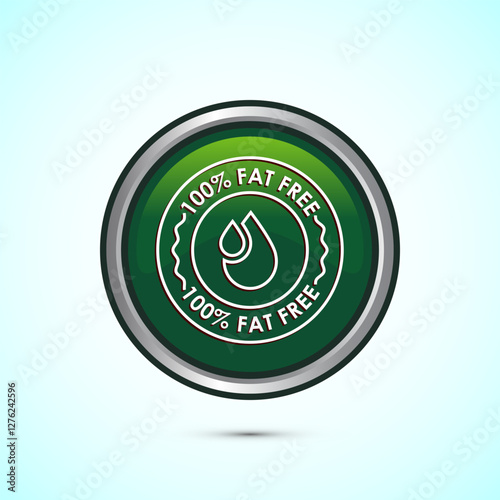 Fat free icon design illustration. Zero fat circle badge label for dietary product symbol, Green color round button design
