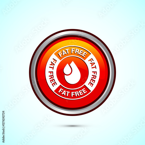 Fat free icon design illustration. Zero fat circle badge label for dietary product symbol, Orange color round button design