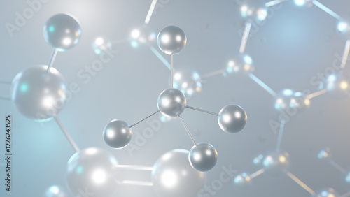 carbon tetrafluoride molecular structure, 3d model molecule, tetrafluoromethane structural chemical formula view from a microscope photo