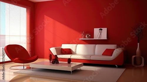 glossy red wall comtemporary living rooms photo