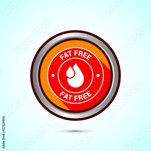 Fat free icon design illustration. Zero fat circle badge label for dietary product symbol, Orange shadow button design