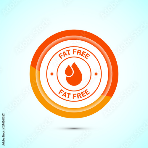 Fat free icon design illustration. Zero fat circle badge label for dietary product symbol, Orange color button design