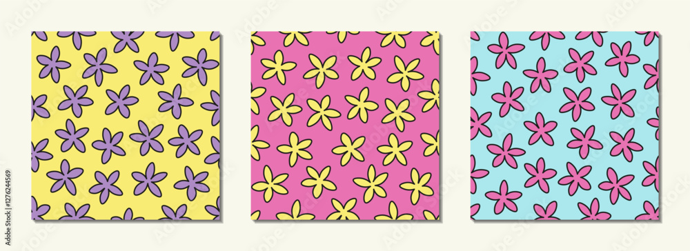 Set of seamless patterns with flowers. Set of seamless patterns with flowers.