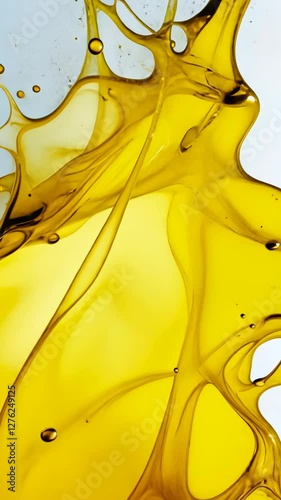 Vivid flow of yellow liquid showcasing unique patterns and textures illuminated by bright light