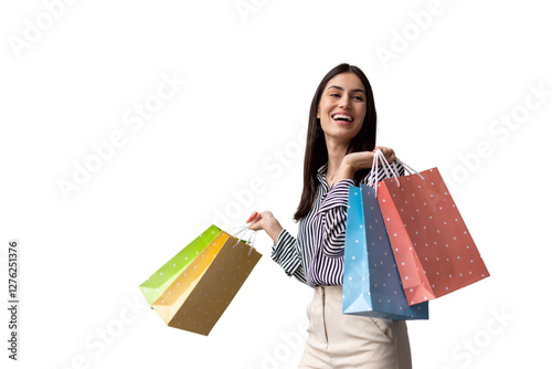 Smiling Latina woman showing off her new purchases