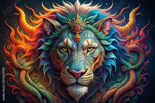 Majestic Lion Head Dragon Tattoo Aerial View - Fantasy Art