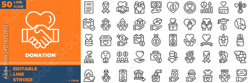 Donation Line Editable Icons set. Vector illustration in modern thin line style of donation icons: charity, support, heart, etc
