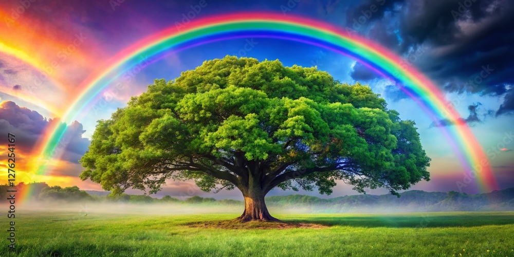 Obraz premium Majestic Rainbow Tree: Double Exposure Nature Photography