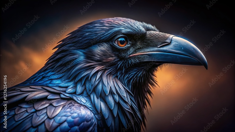 Majestic Raven Closeup: Dark Background, Intense Gaze, Wild Bird Photography