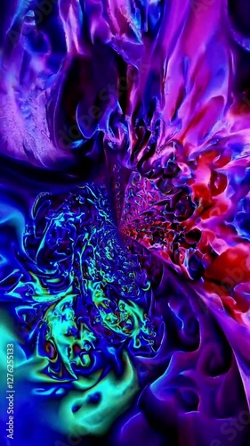 Embarking on a psychedelic trip through a dreamy fantasy world, the mystical colours swirl in surreal fractal patterns, spiritual experience beyond imagination. Vertical video backgrounds
