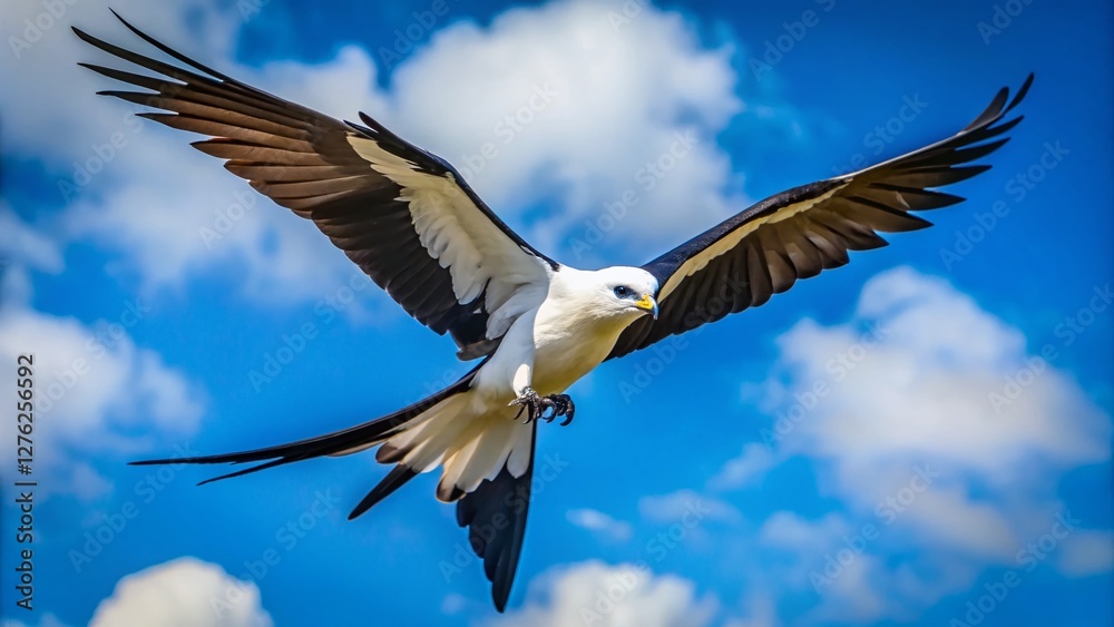 Fototapeta premium Majestic Swallow-Tailed Kite Soaring in Azure Sky - Breathtaking Wildlife Photography