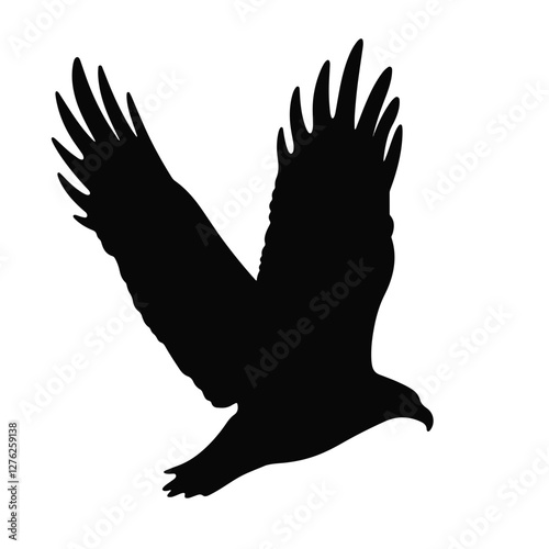Eagle silhouette swooping down against white background, animal motion