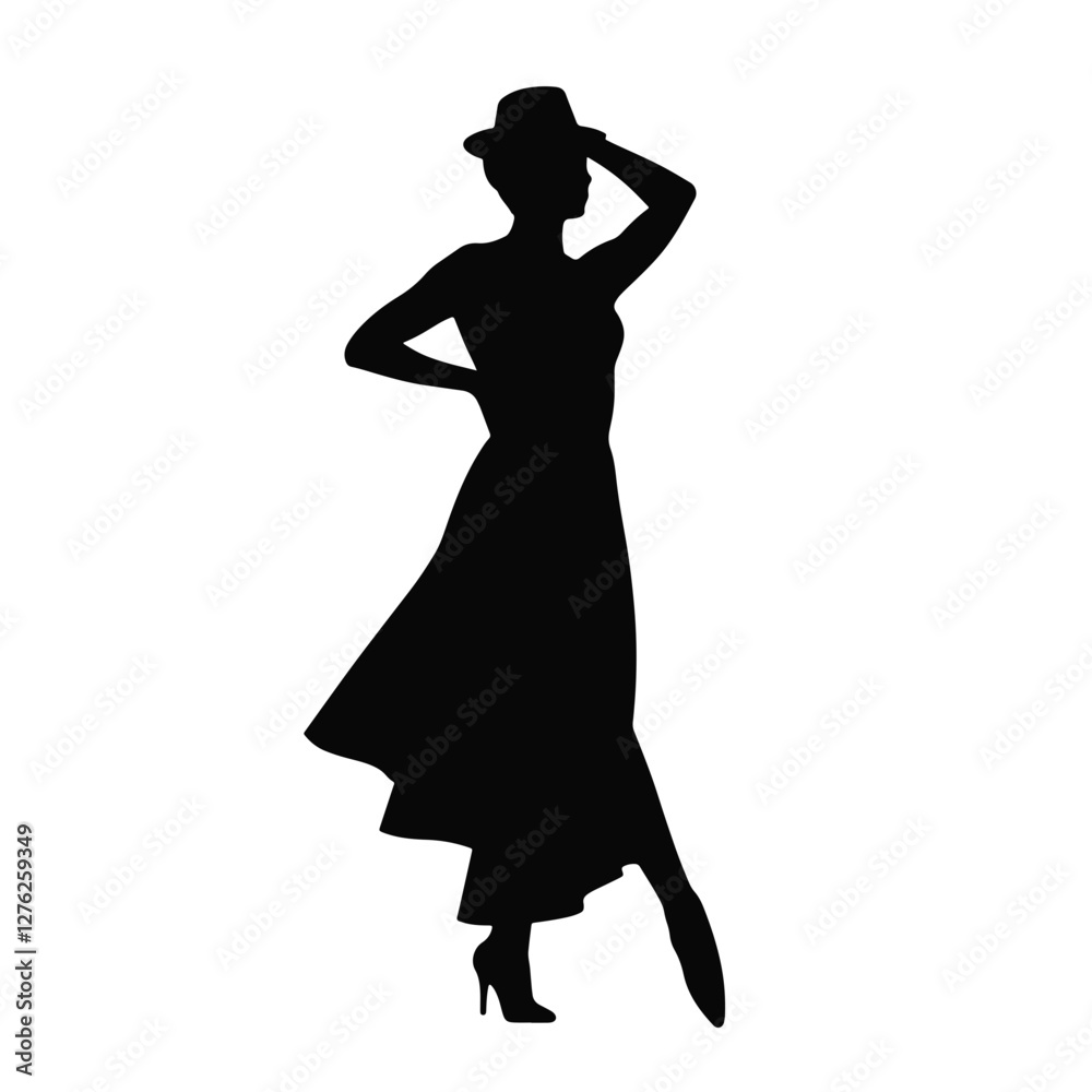 Jazz dancer silhouette striking a pose on white background, artistic expression Jazz dancer silhouette striking a pose on white background, artistic expression