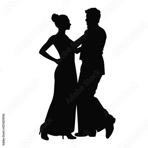 Elegant ballroom dancers silhouetted in motion, dance artistry