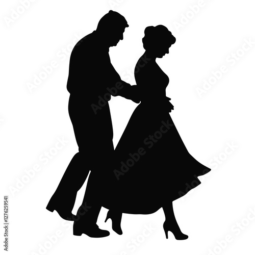 Elegant ballroom dancing silhouette on white background, timeless romance