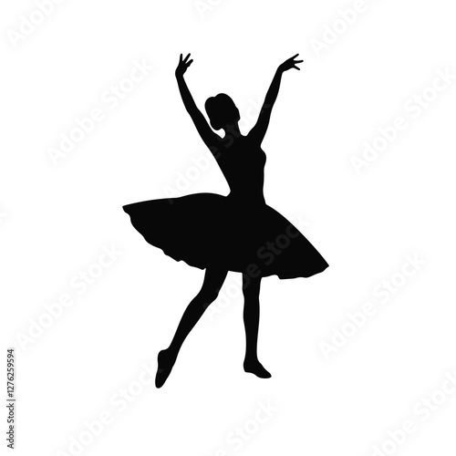 Elegant ballerina silhouette dancing gracefully, black and white art
