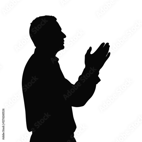 Applauding silhouette of middle-aged male on white background, affirmation