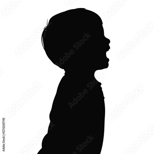 Caucasian child laughing silhouette against white background, joy
