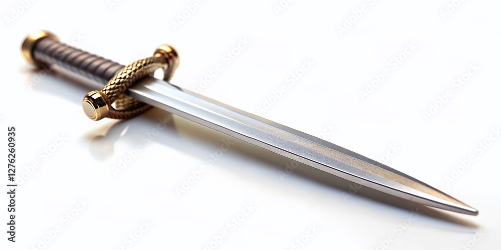 Miniature Fantasy Sword, Isolated on White Background, Tilt-Shift Photography Miniature Fantasy Sword, Isolated on White Background, Tilt-Shift Photography