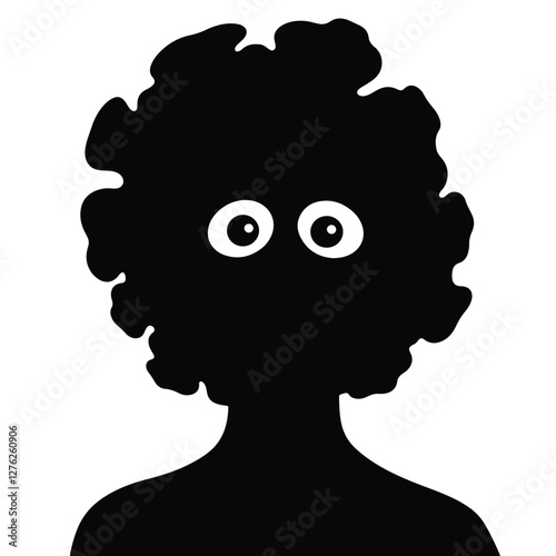 Surprised black woman silhouette with wide open eyes, human emotions