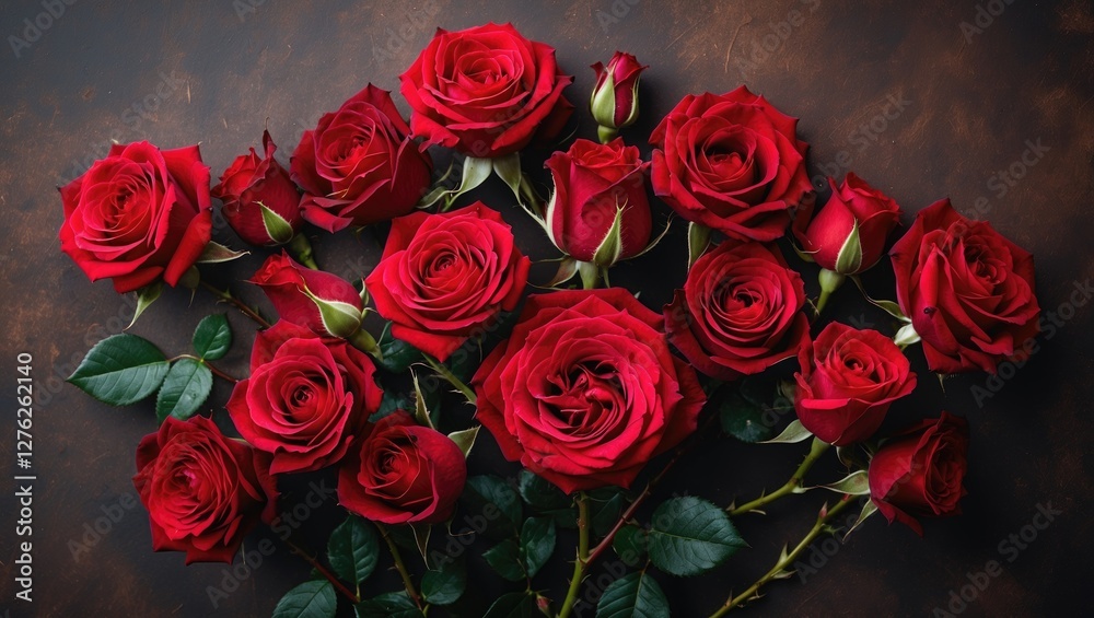 Elegant Red Roses Arrangement with Blank Space for Text Over Dark Background Elegant Red Roses Arrangement with Blank Space for Text Over Dark Background
