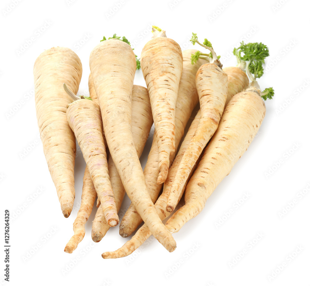 Many fresh parsley roots isolated on white Many fresh parsley roots isolated on white