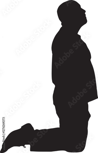 vector; silhouette; side view of man on knees looking up