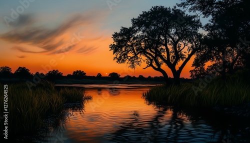 Evening Reflections: Enchanting River Landscape at Twilight