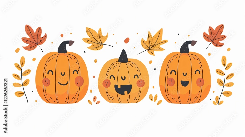 Animated Pumpkins with Leaves for Autumn Decoration Animated Pumpkins with Leaves for Autumn Decoration