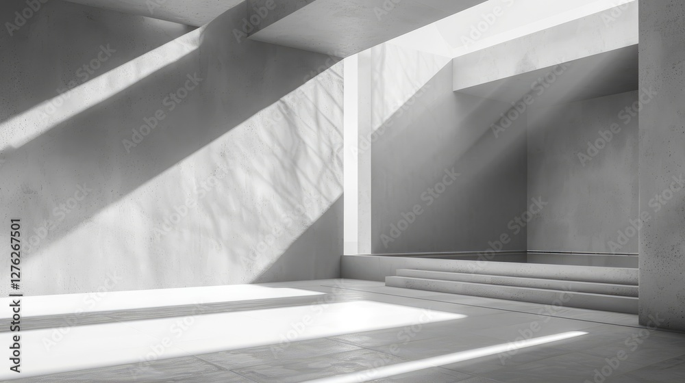 Fototapeta premium Modern minimalist interior with geometric lines and soft natural light illuminating the space, creating a serene atmosphere