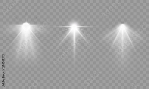 Three isolated spotlights casting radiant beams, elegant light glow with soft fading edges, perfect for stage backgrounds, studio lighting effects, and creative compositions requiring realistic