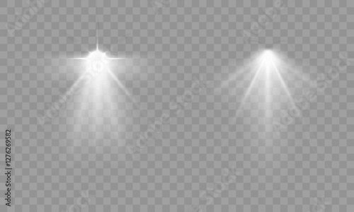 Three isolated spotlights casting radiant beams, elegant light glow with soft fading edges, perfect for stage backgrounds, studio lighting effects, and creative compositions requiring realistic