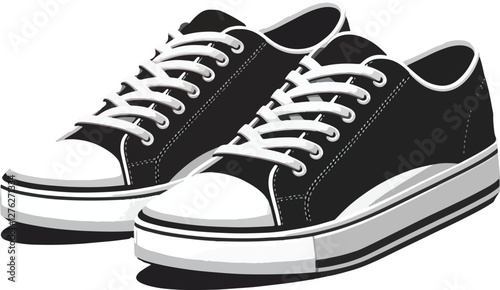 illustration of a pair of black and white sneakers