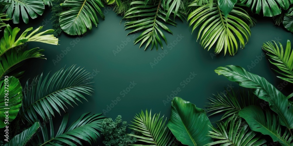 Lush Tropical Leaf Texture with Dark Green Background and Abundant Palm Foliage Ideal for Nature-themed Designs and Copy Space Usage Lush Tropical Leaf Texture with Dark Green Background and Abundant Palm Foliage Ideal for Nature-themed Designs and Copy Space Usage
