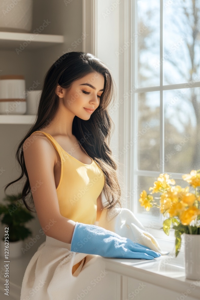 Housewife doing house cleaning during spring cleaning. Housewife doing house cleaning during spring cleaning.