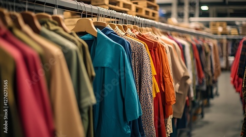 Wallpaper Mural Colorful Clothes Hanging on Rack in Clothing Warehouse or Retail Store Torontodigital.ca