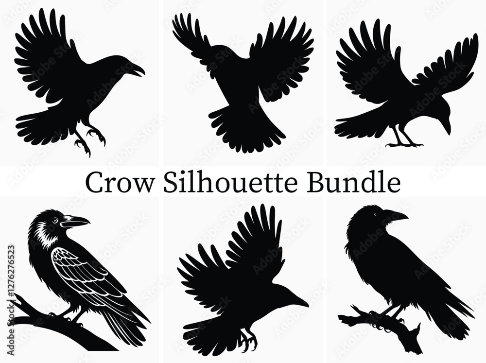 Obraz premium Mysterious Crow Silhouette Clipart Bundle Design – Perfect for Gothic and Horror Designs