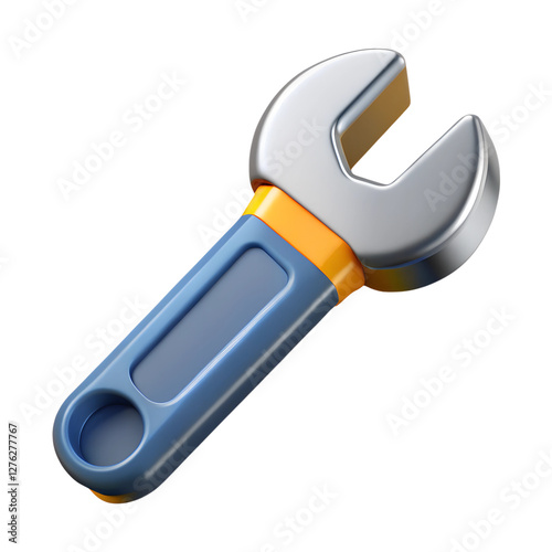 3D Rendered Wrench Icon with Blue and Orange Handles