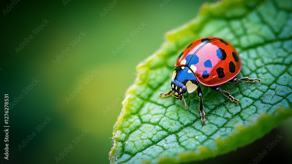 Ladybug Resting on a Green Leaf Close-up View in Natural Light Ladybug Resting on a Green Leaf Close-up View in Natural Light