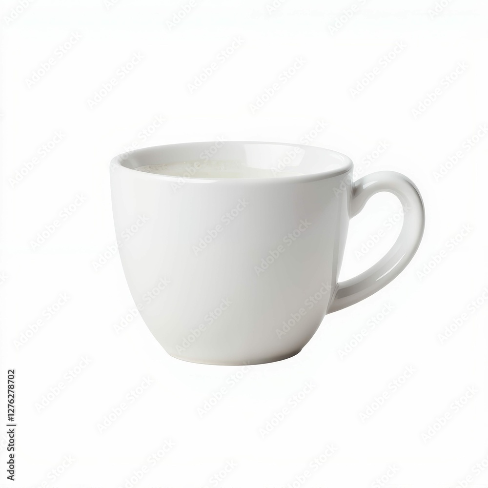 Simple White Ceramic Mug with Liquid on Isolated Plain Background Studio Still Life Composition Simple White Ceramic Mug with Liquid on Isolated Plain Background Studio Still Life Composition