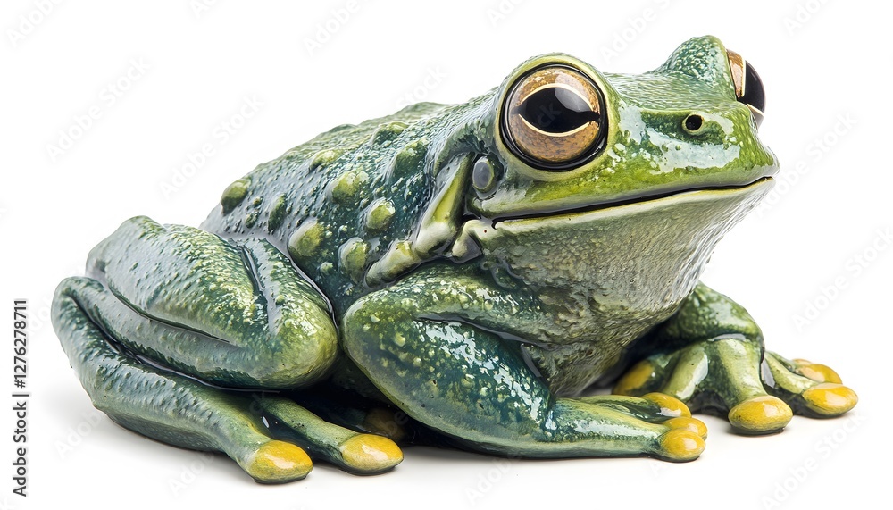 Obraz premium Beautiful green tree frog sitting against a stark white background
