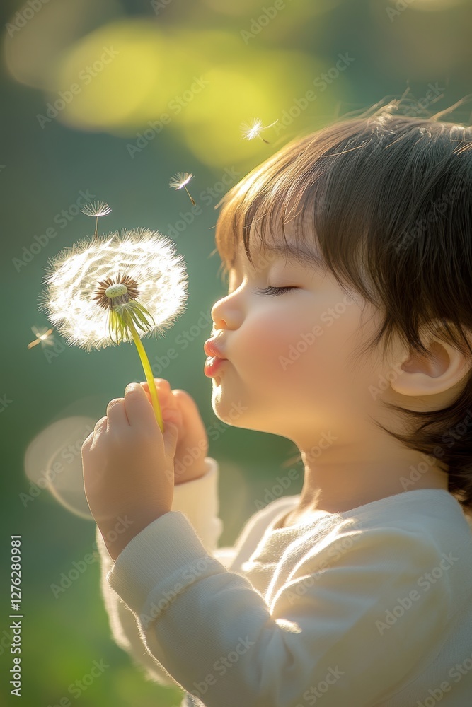 Happy child playing in outdoors in Spring Happy child playing in outdoors in Spring