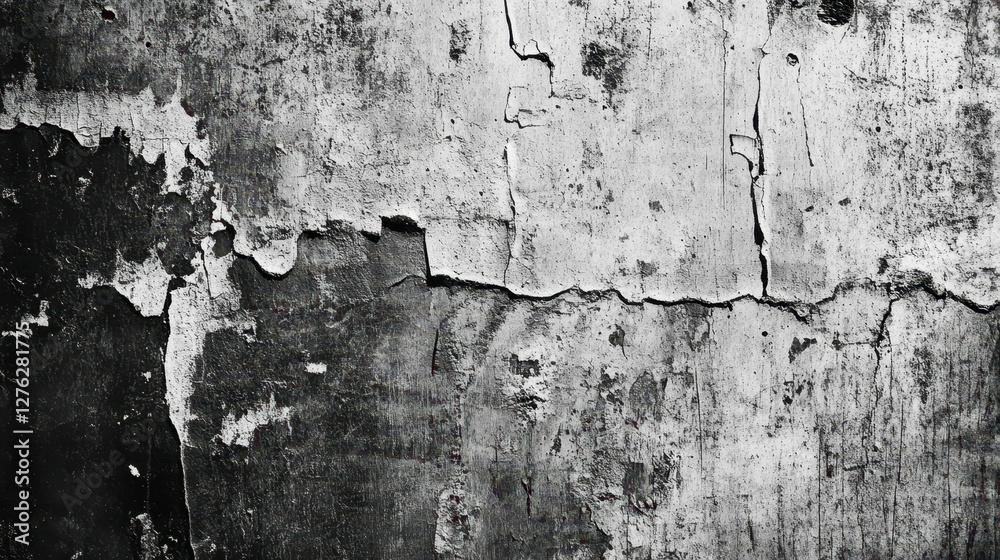 Obraz premium Decaying Wall Surface with Cracked Texture and Peeling Paint in Monochrome Black and White Tone