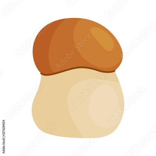 Porcini mushroom. Edible forest mushroom Hand drawn trendy flat style isolated icon. Fresh boletus. Autumn fungus. cep, penny bun, porcino. Botanical Vector illustration 