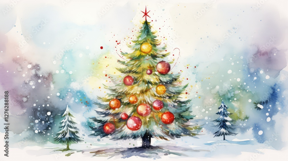Obraz premium tree christmas water color